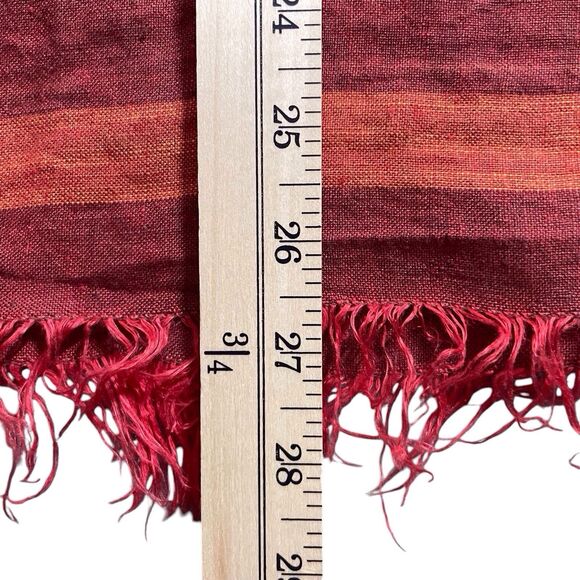 Garnet Hill Linen Blouse 14 Terracotta Red Orange Stripes Fringe Hem - Picture 15 of 16